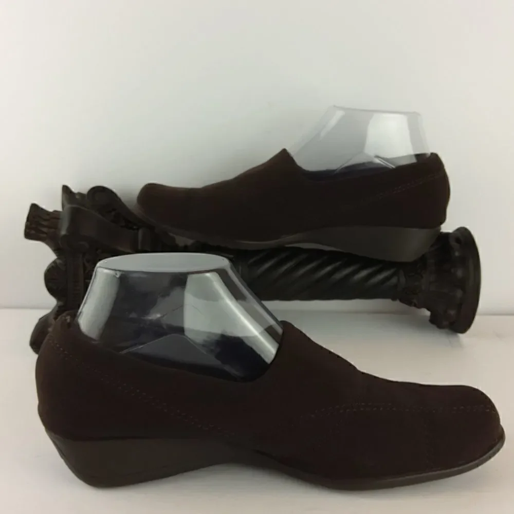 S.R.O. Brown fabric wedge heel loafers